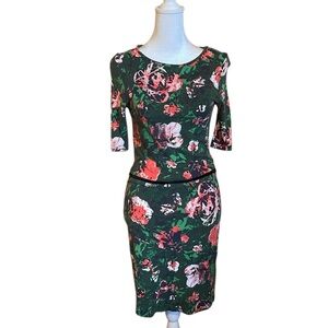 Topshop Coral Pink and Green Floral Bodycon Scoop Neck Dress US Size 8